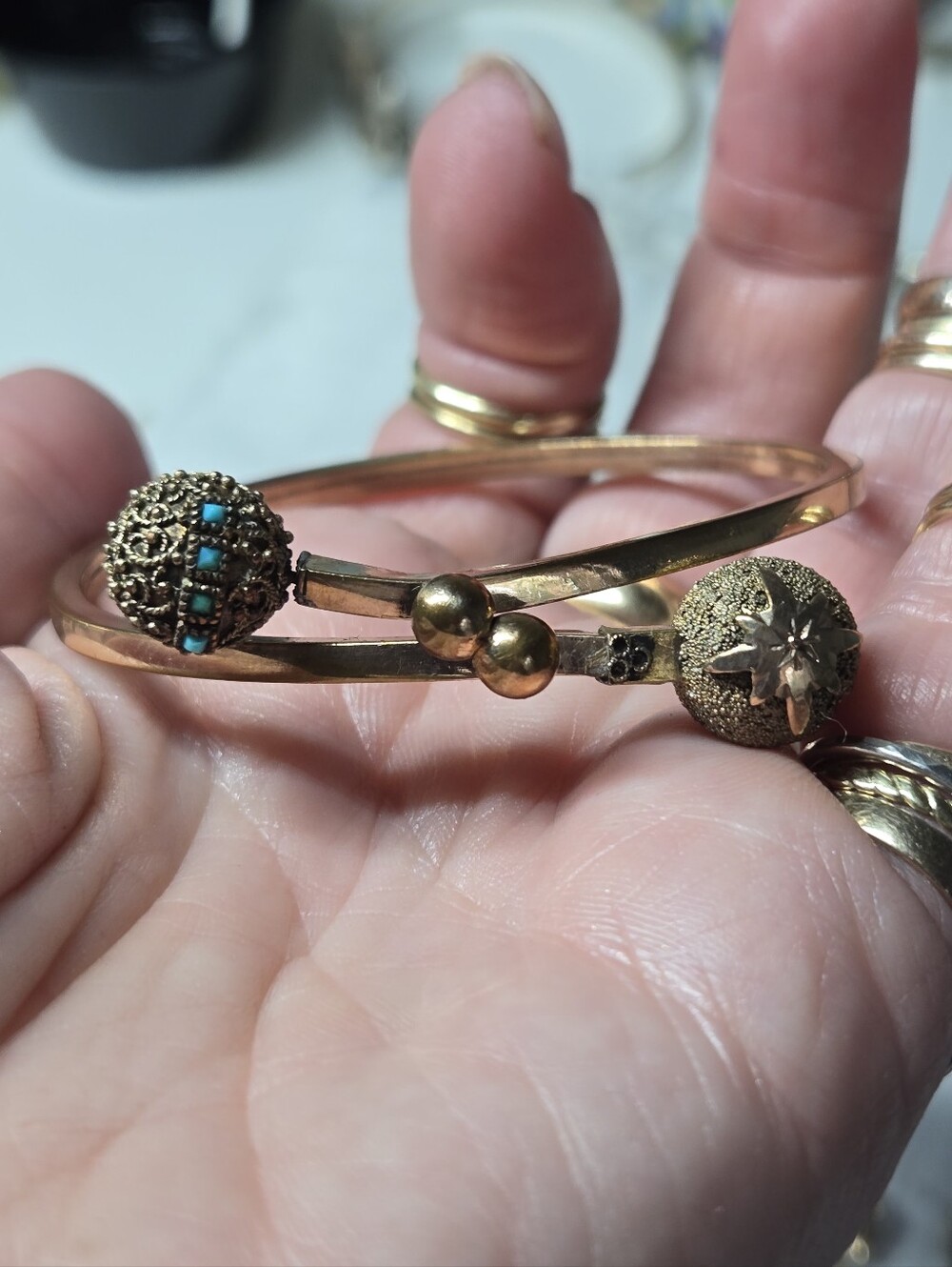 antique Victorian Etruscan bypass bangle bracelet